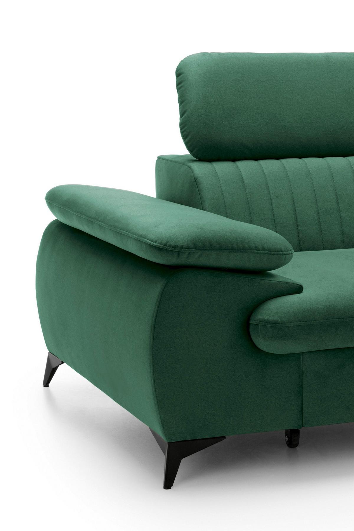 ECKSOFA FIORE Grün Velours-Stoff mit Schlaffunktion - Grün, Holz (280/193cm) - MASSENO