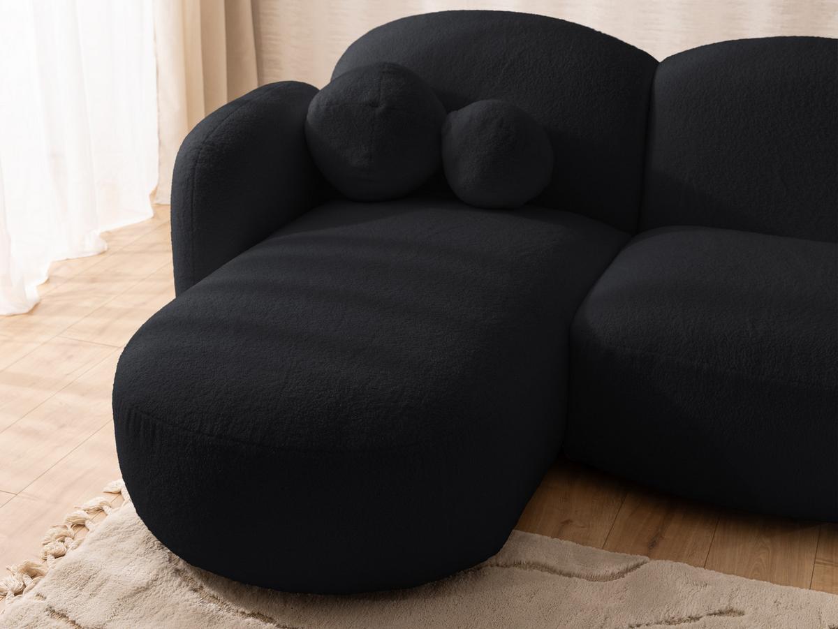 WOHNLANDSCHAFT Nuvola mit abgerundetem Design Schwarz Bouclé-Stoff - Schwarz, Holz/Kunststoff (268/80/146cm) - S-Style