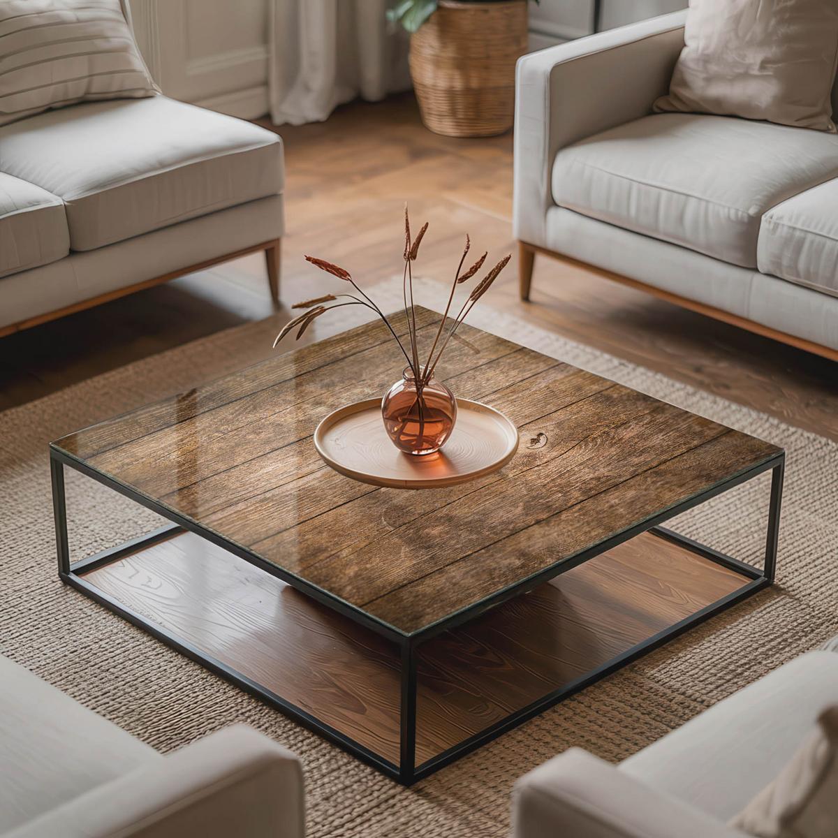 TISCHPLATTE 60x60 cm Der Aufbau von Holzbrettern - Dunkelbraun, Glas (0.4/60/60cm) - TULUP