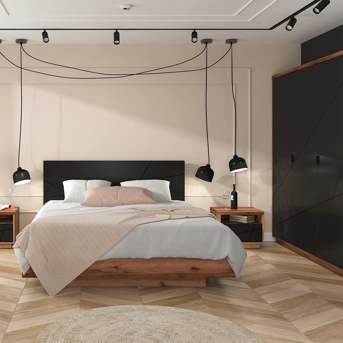 SCHRANK 3 Türen Sven Schwarz und Holz - Schwarz, Holzwerkstoff (180/200/56cm) - Petits-meubles