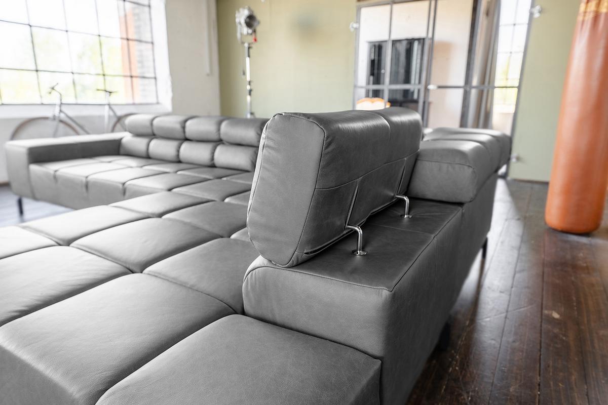ECKSOFA NELSON Anthrazit Leder Relaxfunktion - Anthrazit/Schwarz, Leder/Metall (321/216cm) - KAWOLA