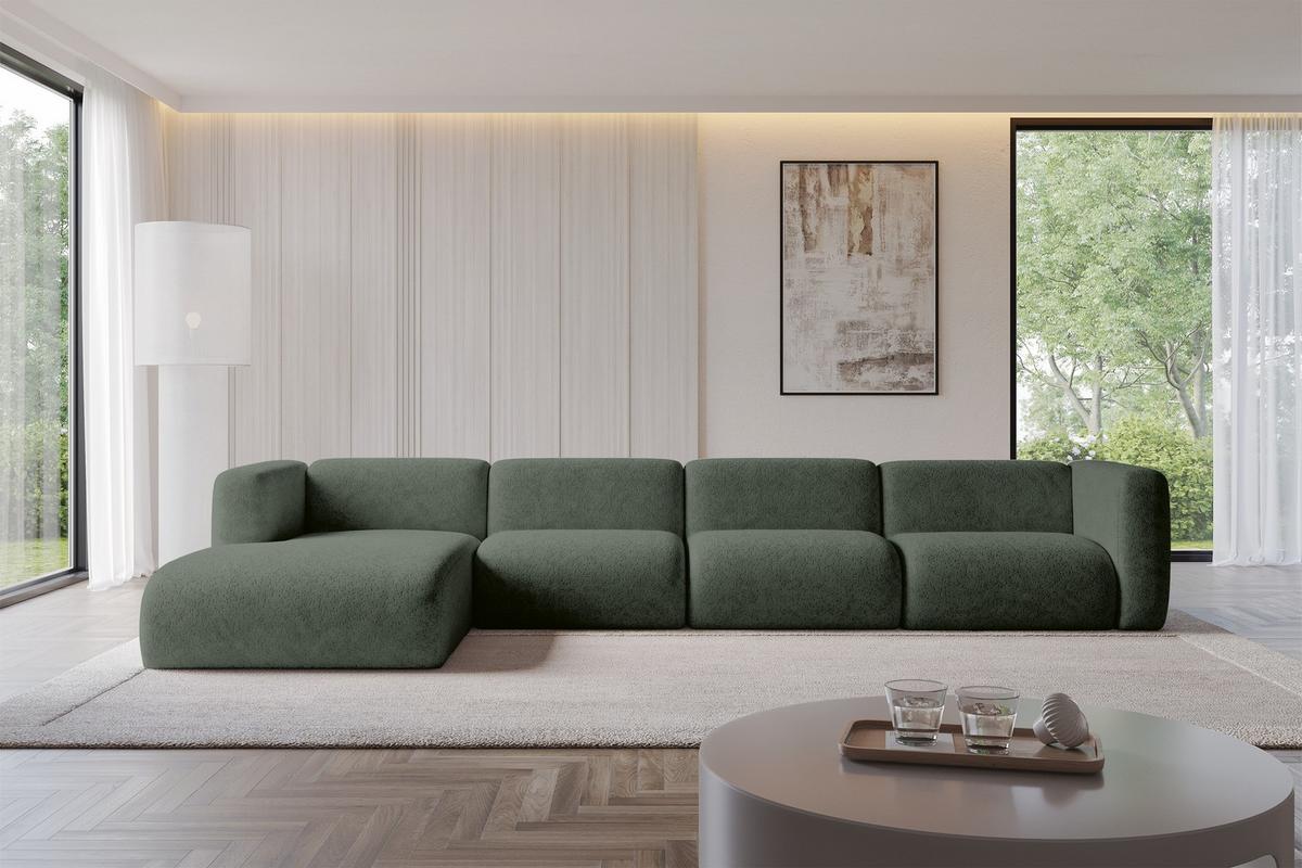 ECKSOFA Ottomane Links MIRA-L3 409x179x70 Grün Velours - Schwarz/Grün, Holzwerkstoff/Kunststoff (409/179cm) - ALTDECOR