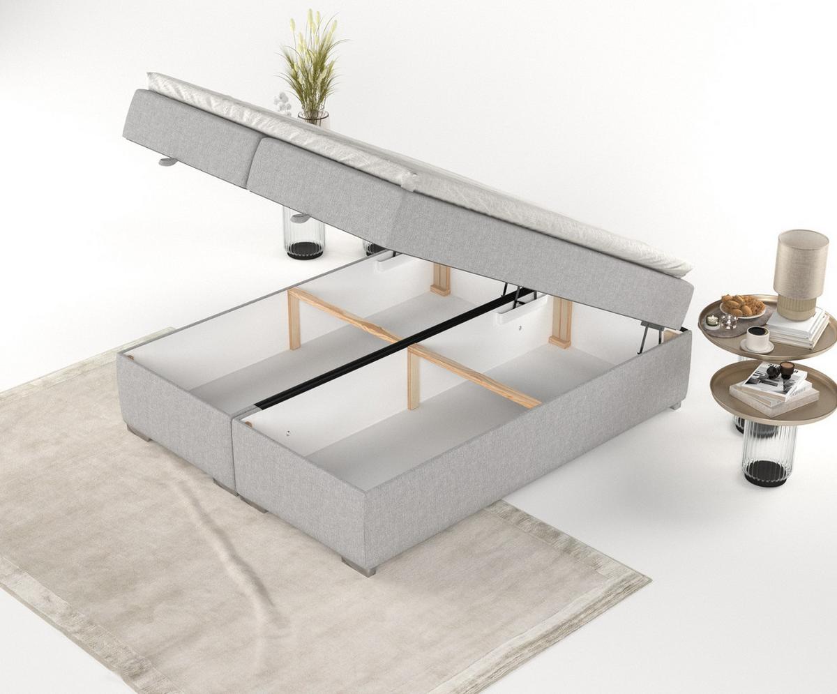 BOXBETT Reto 180/200 cm Graubeige im Megan Stoff - Chromfarben/Grau, Holz/Holzwerkstoff (180/200cm) - AltaBeds