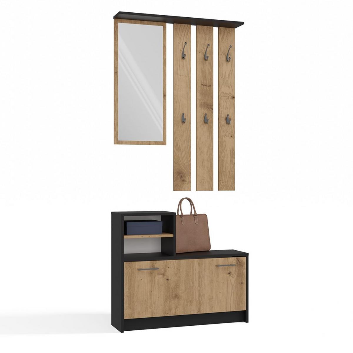 GARDEROBE praktisch Garderoben-Set mit Spiegel Anthrazit, Artisan 85/180/24 - Anthrazit, Holzwerkstoff (85/180/24cm) - RAUMHIRSCH FURNITURE