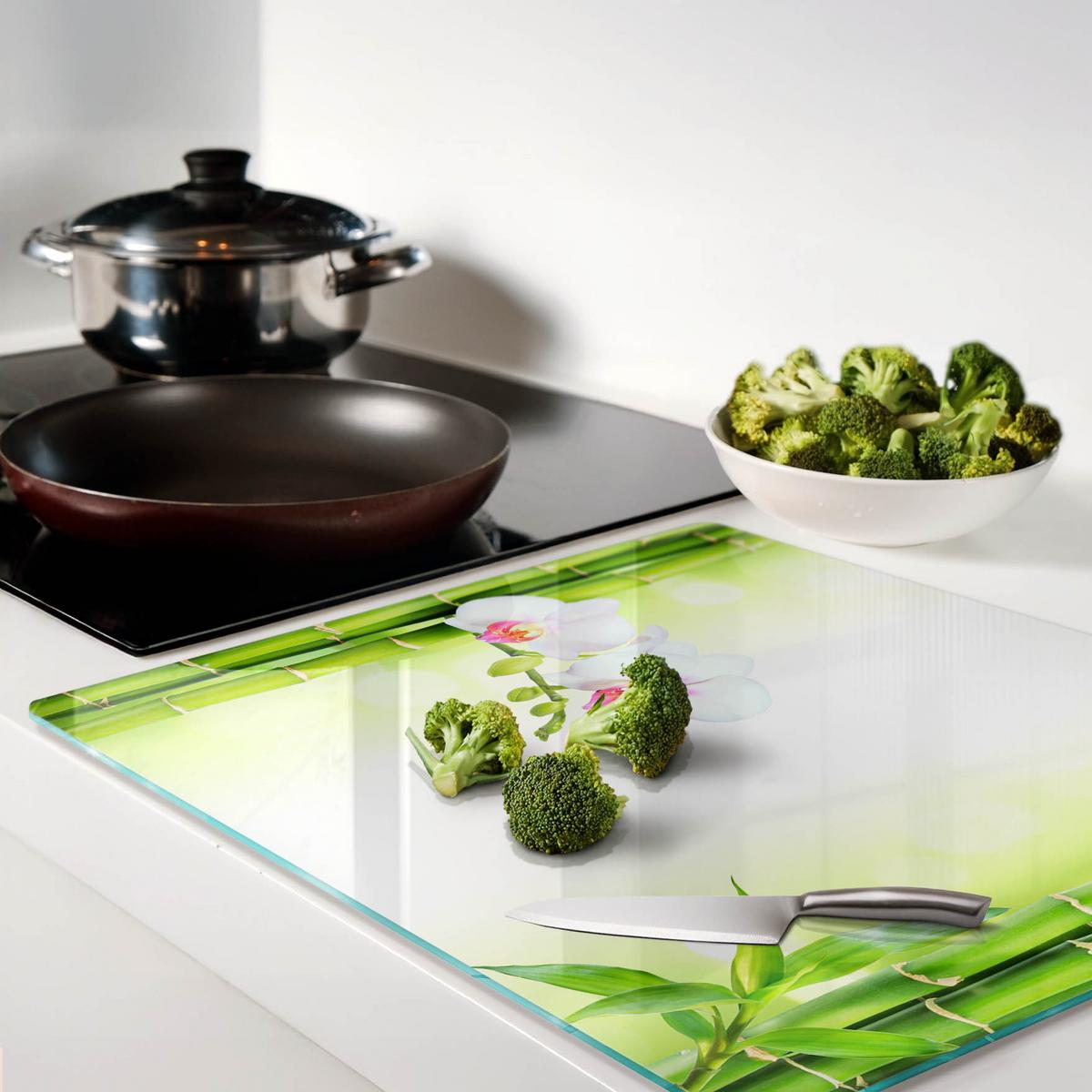 GLASPLATTE 60x52 cm Orchidee und Bambus - Grün, Glas (60/0.4/52cm) - TULUP