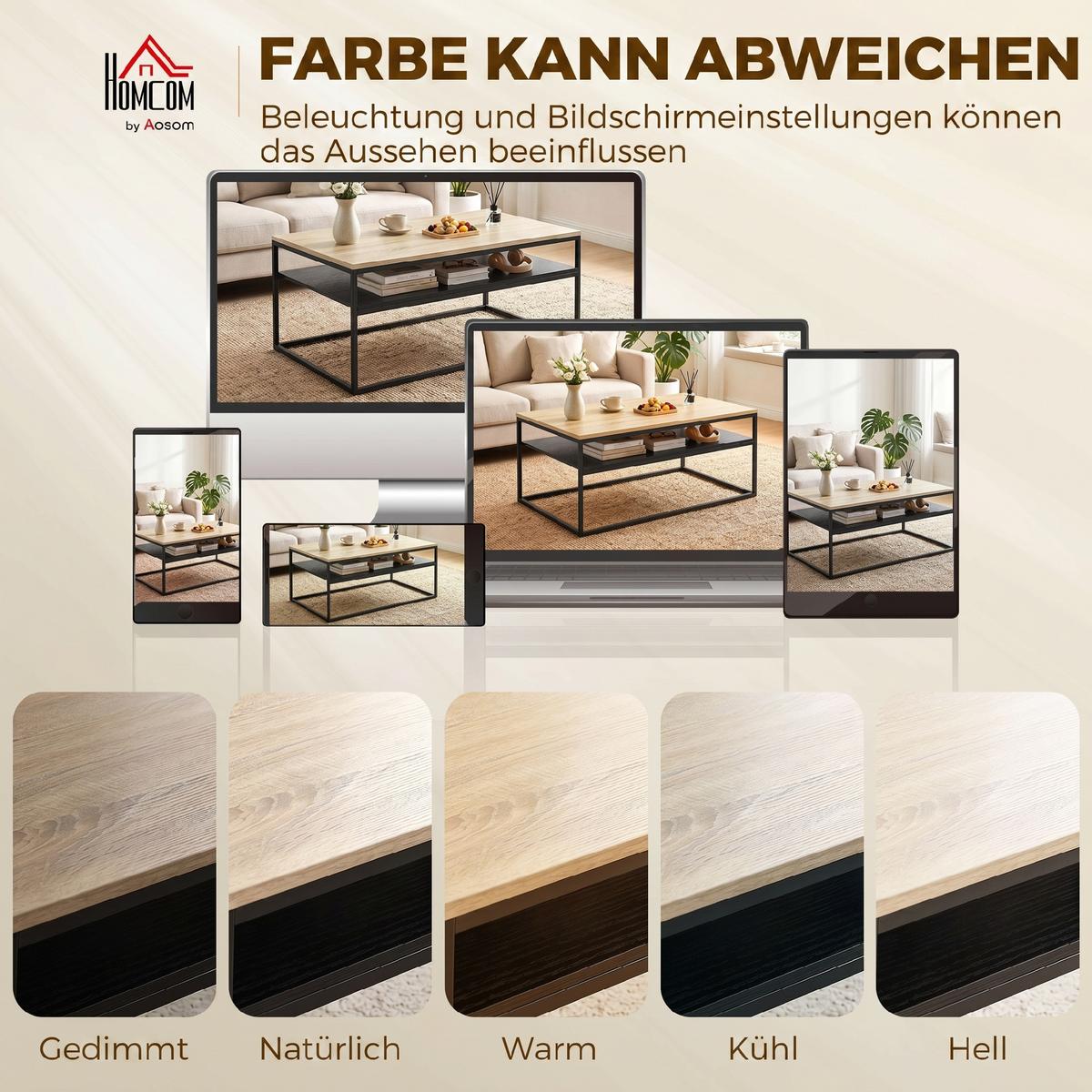 COUCHTISCH Spanplatte Metall Naturholz - Eichefarben/Schwarz, Holzwerkstoff/Metall (100/59.8/47cm) - HOMCOM