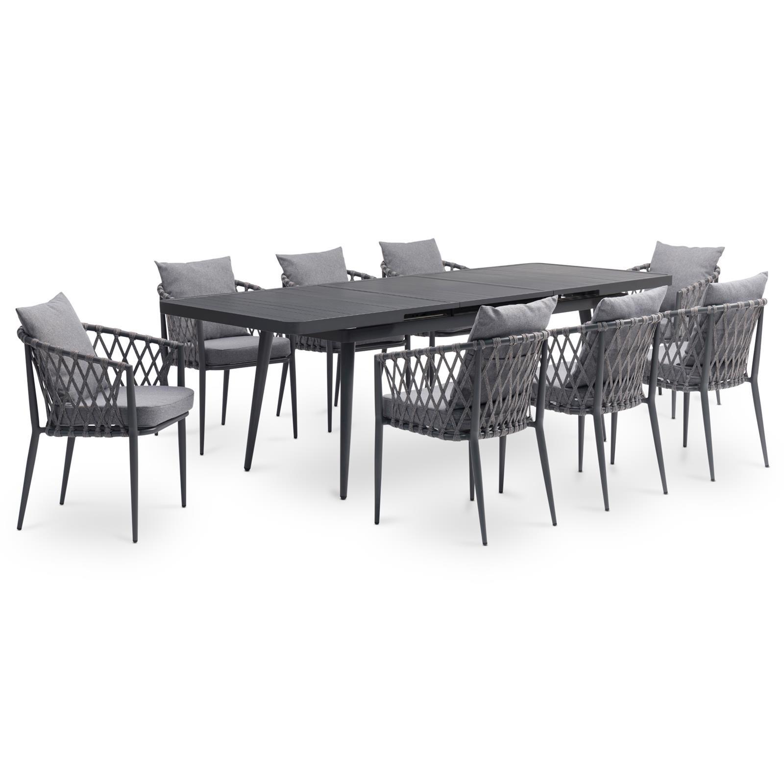 GARTENMÖBEL SET SUNNY 9er Set grau, schwarz - Grau, Metall - IDIMEX