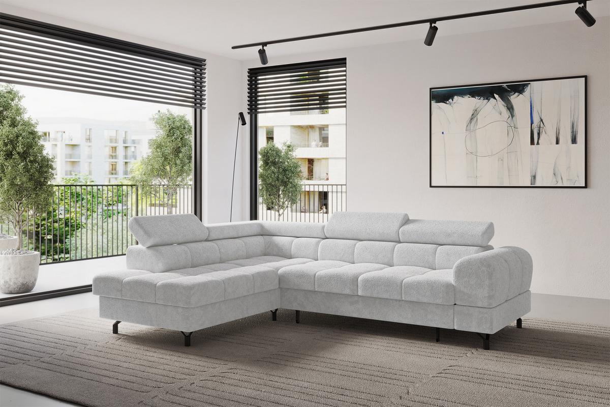 ECKSOFA mit Schlaffunktion Ottomane Links LUMA-L 272x203x70 Grau Velours - Schwarz/Grau, Holzwerkstoff/Kunststoff (272/203cm) - ALTDECOR