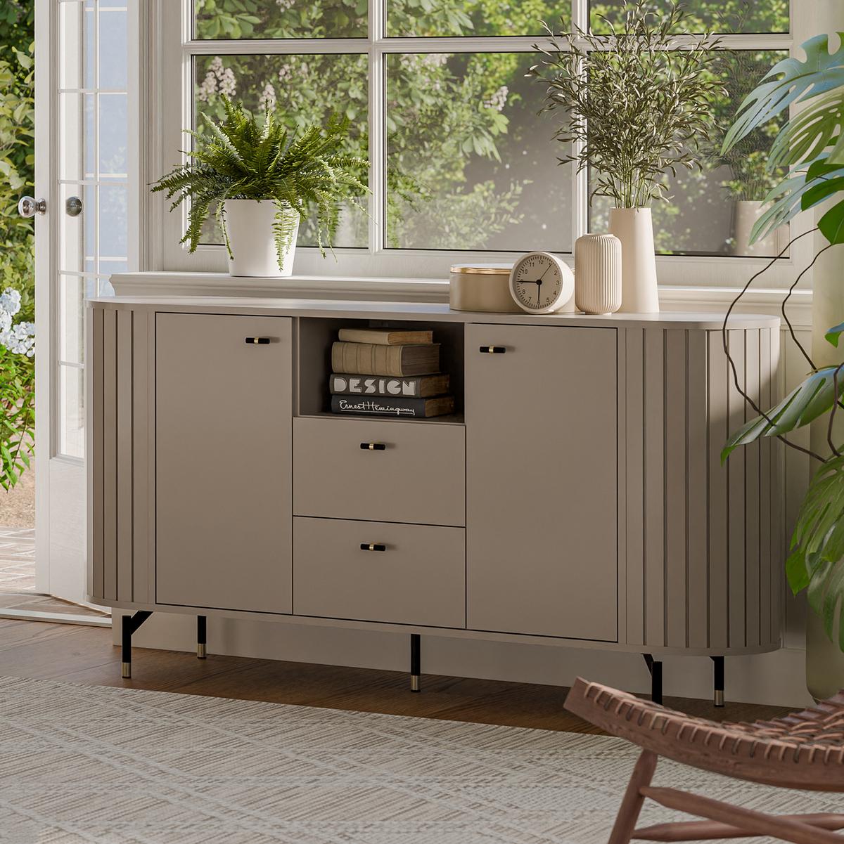 KOMMODE Zalia mit 2 Türen und 2 Schubladen, 150 cm, im Retro-Stil, Kaschmir - Kaschmir, Holzwerkstoff (150/81/40cm) - Beautysofa