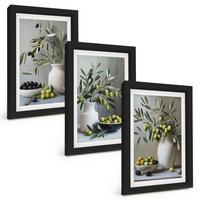 BILDER SET 3er Set - 20x30 cm Schwarzer Rahmen - Oliven in grauen Vasen - Schwarz, Kunststoff (20/30cm) - TULUP