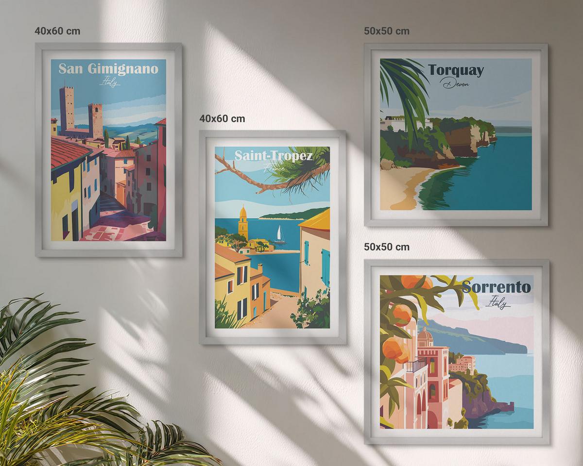 BILDER SET 4er Set - 50x50 cm & 40x60 cm Silberner Rahmen - Italienische Küstenstädte - Silberfarben, Kunststoff (50/50cm) - TULUP