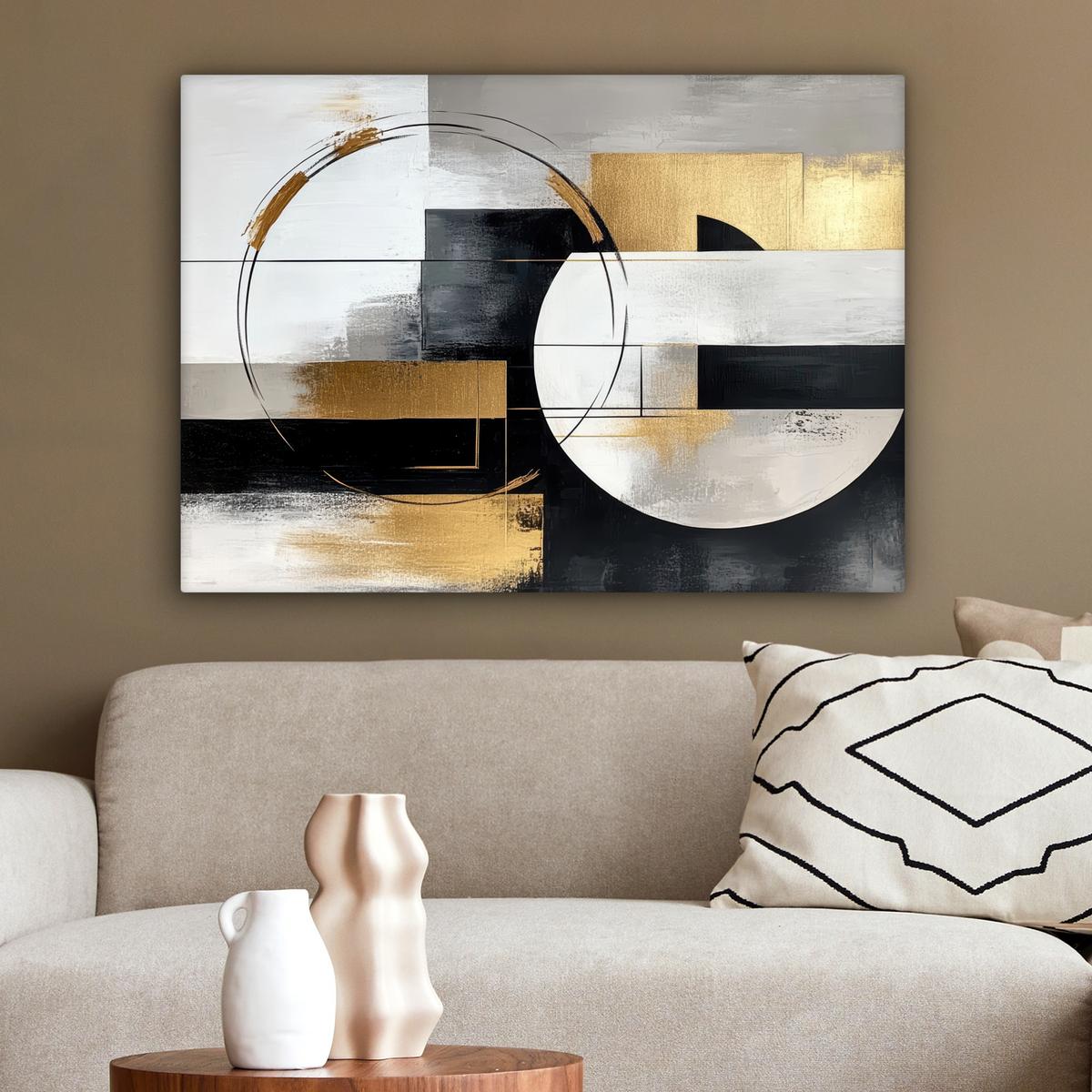 LEINWANDBILD Abstrakt - Gold - Silber - Formen - Ästhetik Wandbilder 80x60 cm - Multicolor, Textil (80/60cm) - MuchoWow