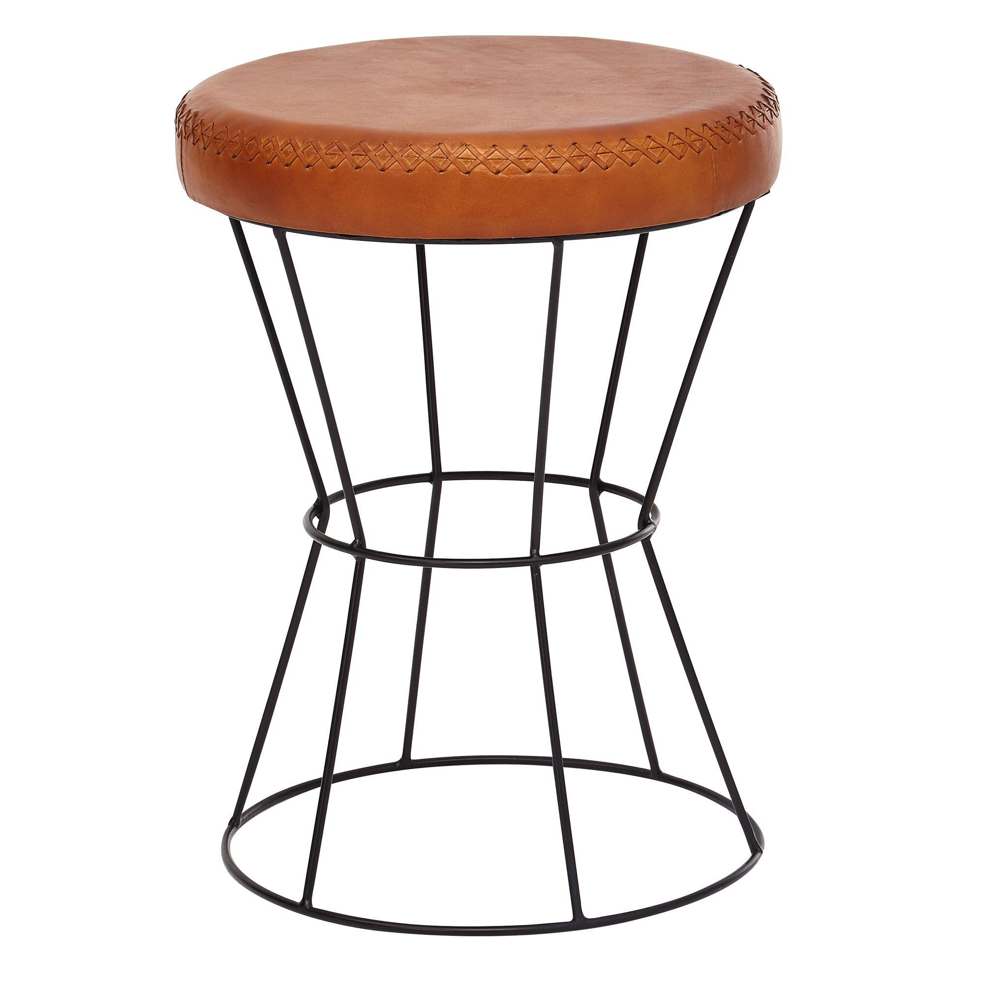 SITZHOCKER – Echtleder/Metall, 35x48x35 cm, rund, modern - Schwarz/Braun, Leder/Metall (35/48/35cm) - KADIMA DESIGN
