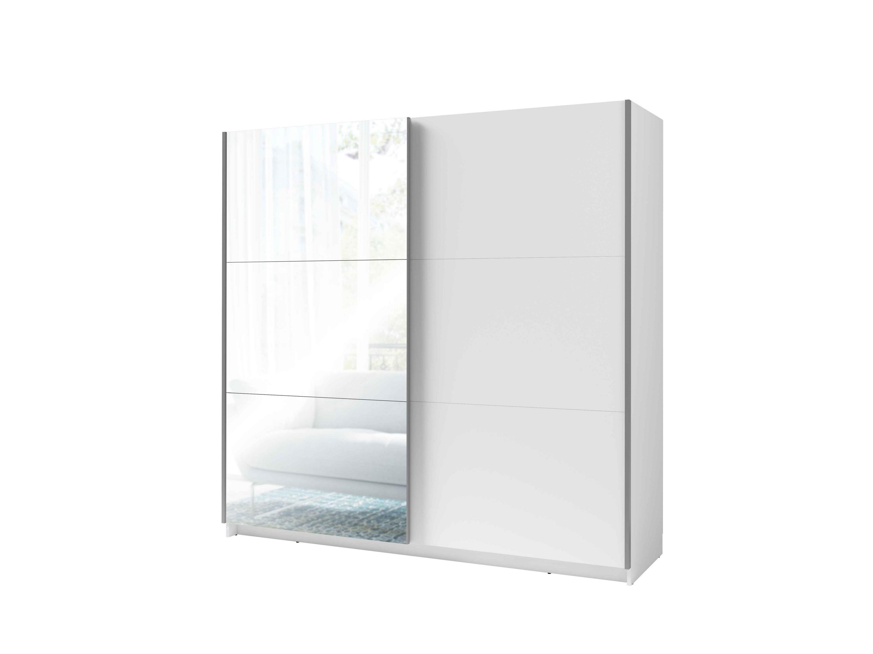 SCHWEBETÜRENSCHRANK BELDEN 150,6/207/55,3cm 2-türig mit Spiegel Weiß - Weiß, Holzwerkstoff (150.6/207/55.3cm) - MASSENO