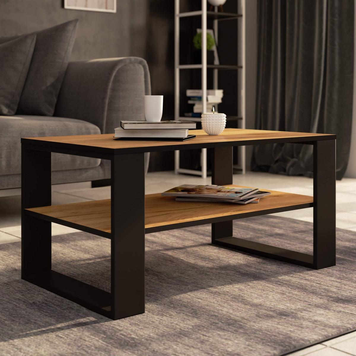 COUCHTISCH Eiche Craft, Schwarz 45/92/53 - Schwarz, Textil (53/92/45cm) - RAUMHIRSCH FURNITURE