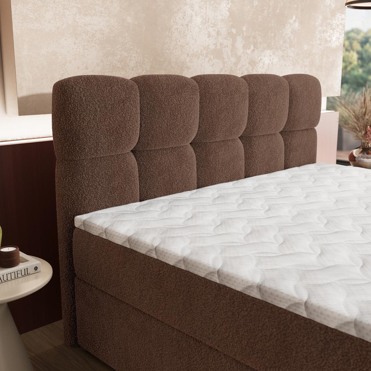 BOXBETT MERU 140x200 cm mit Matratze und Topper - Braun - Braun, Holz (140/200cm) - MASSENO