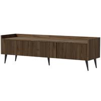 LOWBOARD Amfali mit 3 Klapptüren, geriffelte Fronten, Push-to-open, Metallbeine, 150 cm, Walnussfarben - Walnussfarben/Schwarz, Holzwerkstoff/Metall (150/45/41cm) - Beautysofa