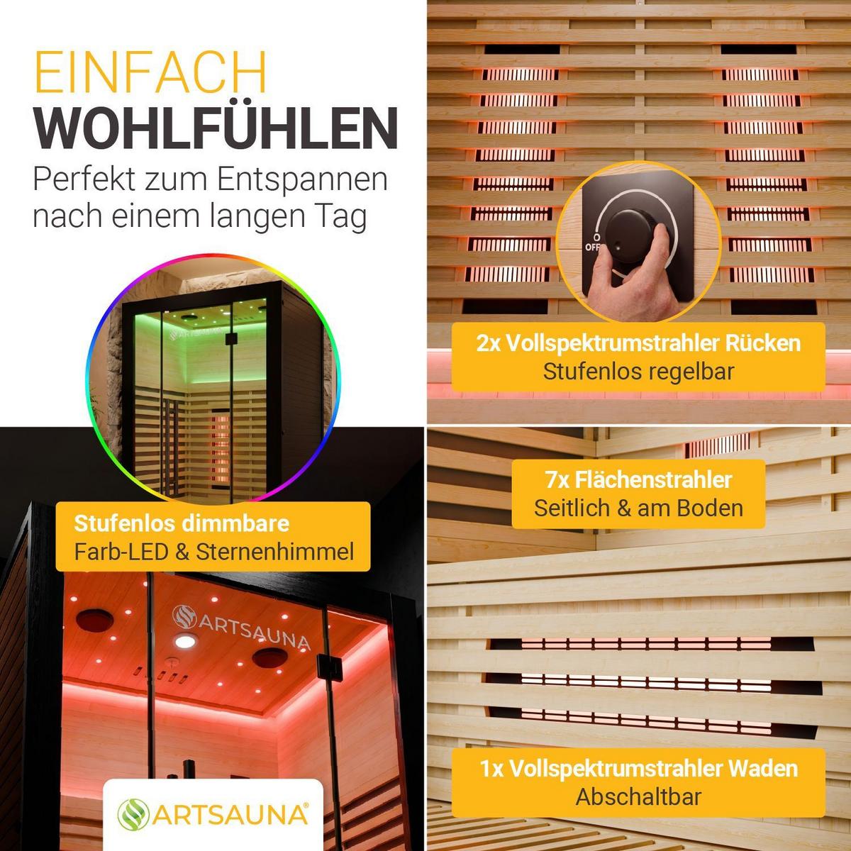 INFRAROTKABINE Trondheim120 Schwarz mit Dual-Technologie & Hemlockholz - Schwarz, Holz (105/190/120cm) - Artsauna