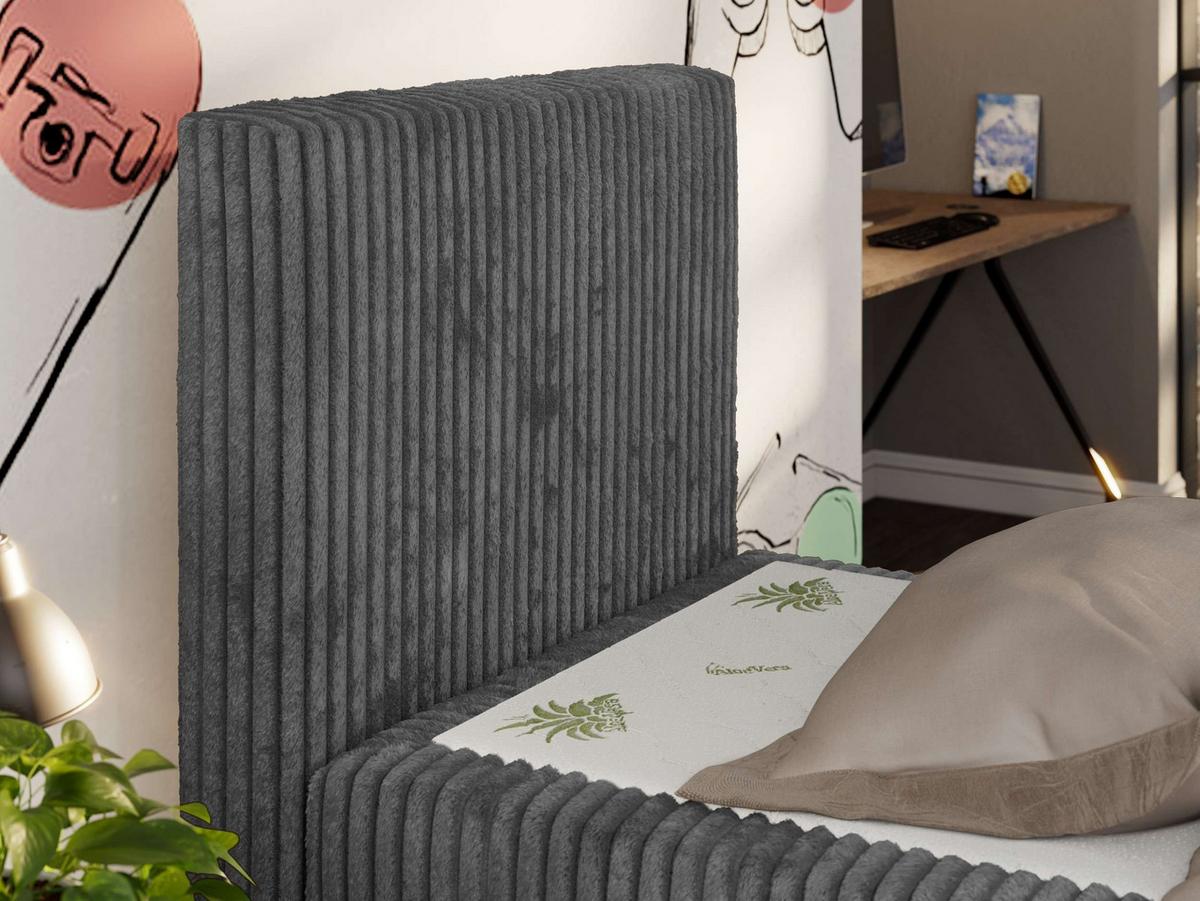 JUGENDBETT TILIO DUO 90/200 - Grau Cord - H4 - Links Seite - Grau, Textil (90/200cm) - MKS