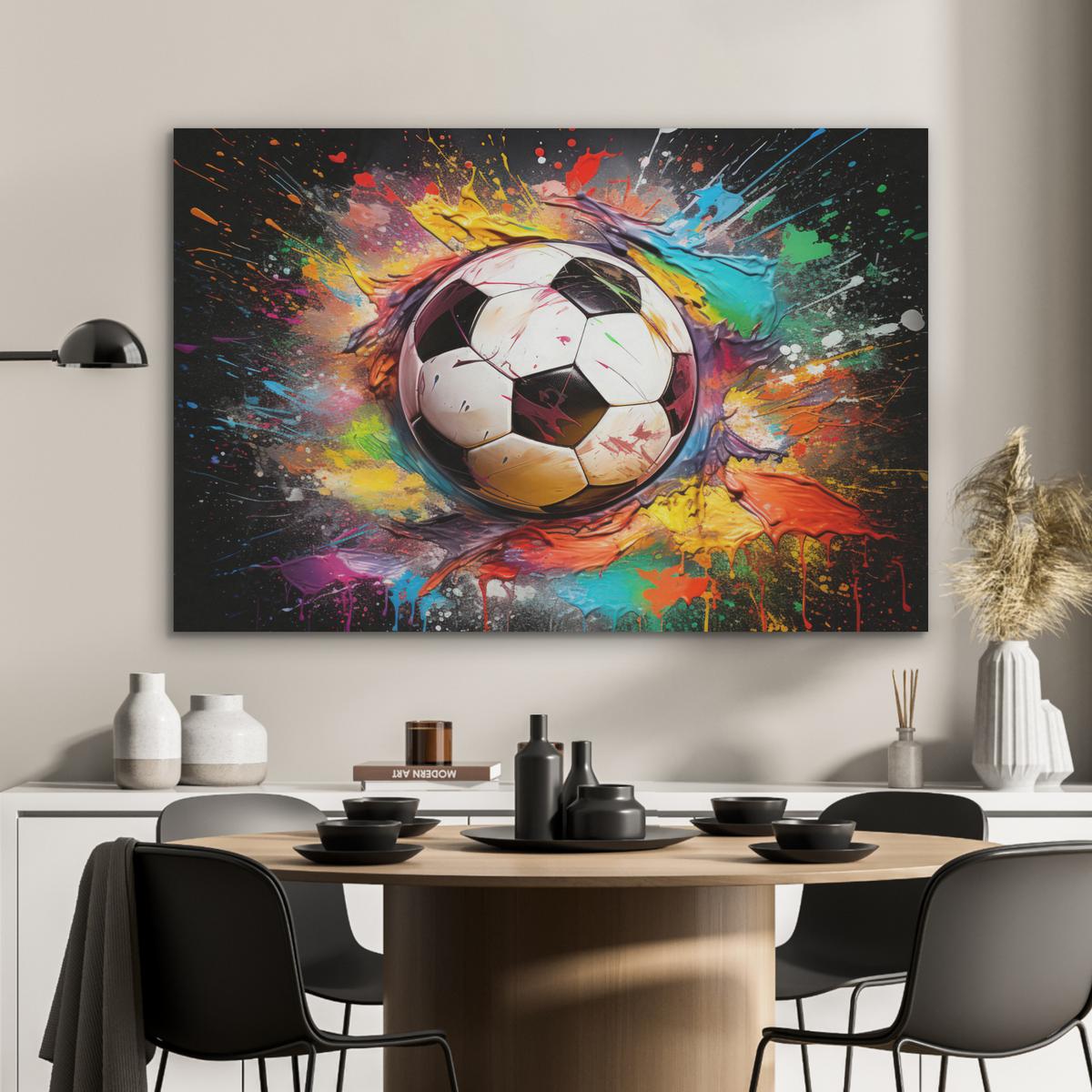 AKUSTIKBILD Fußball - Farbe - Farben - Schwarz - Weiß Wandbild Wohnzimmer 100x70 cm - Weiß, Kunststoff (100/70/0.9cm) - MuchoWow