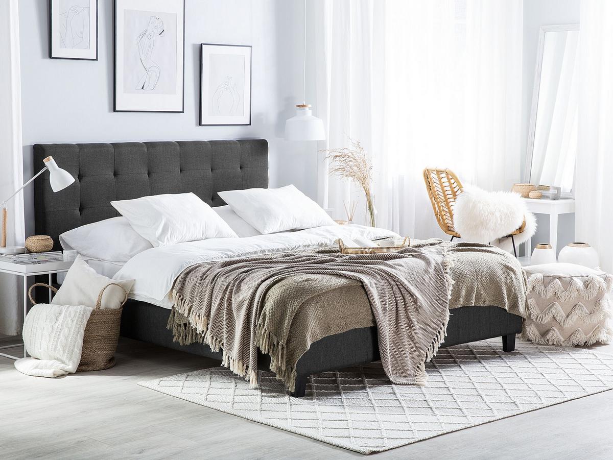 POLSTERBETT mit Lattenrost 160x200 cm Grau La Rochelle - Dunkelgrau, Textil (160/200cm) - Beliani