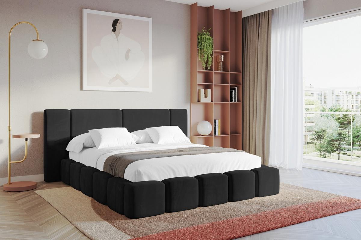 POLSTERBETT mit Bettkasten und Lattenrost, Bett mit Matratze H3/H4 - NILO 120x200 Schwarz - Schwarz, Holzwerkstoff/Textil (120/200cm) - ALTDECOR