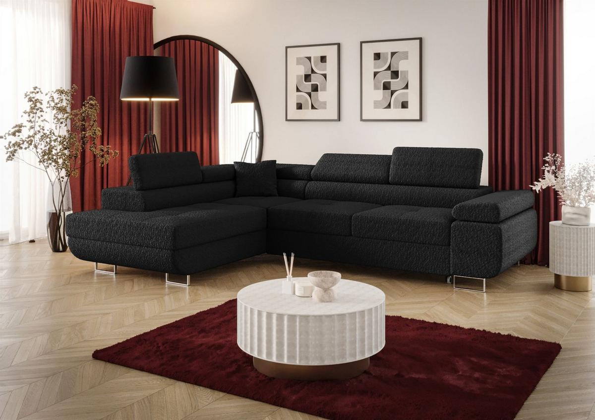 ECKSOFA Monaro Mit Schlaffunktion - Schwarz, Holzwerkstoff/Textil (202/275cm) - Fun Möbel