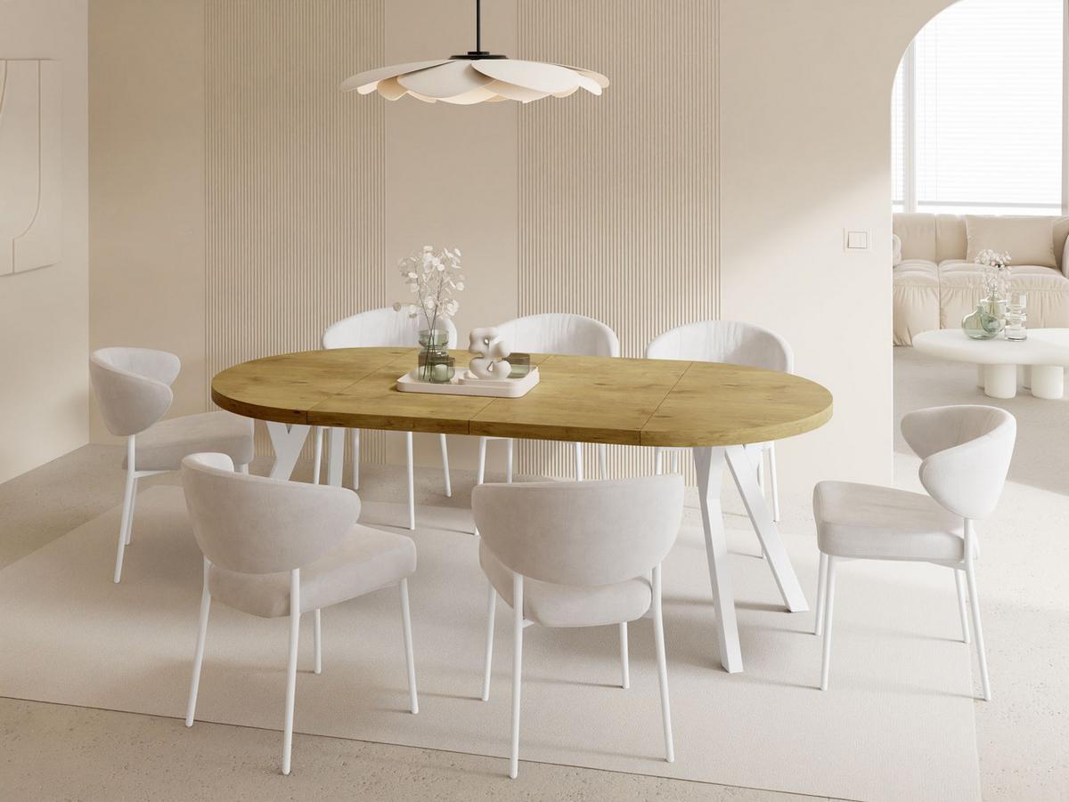 ESSTISCH Twixy XXL groß rund oval ausziehbar, Eiche Hell Braun 100-250/100/76 cm - Eichefarben/Weiß, Holz/Holzwerkstoff (100/250/76cm) - WFL GROUP