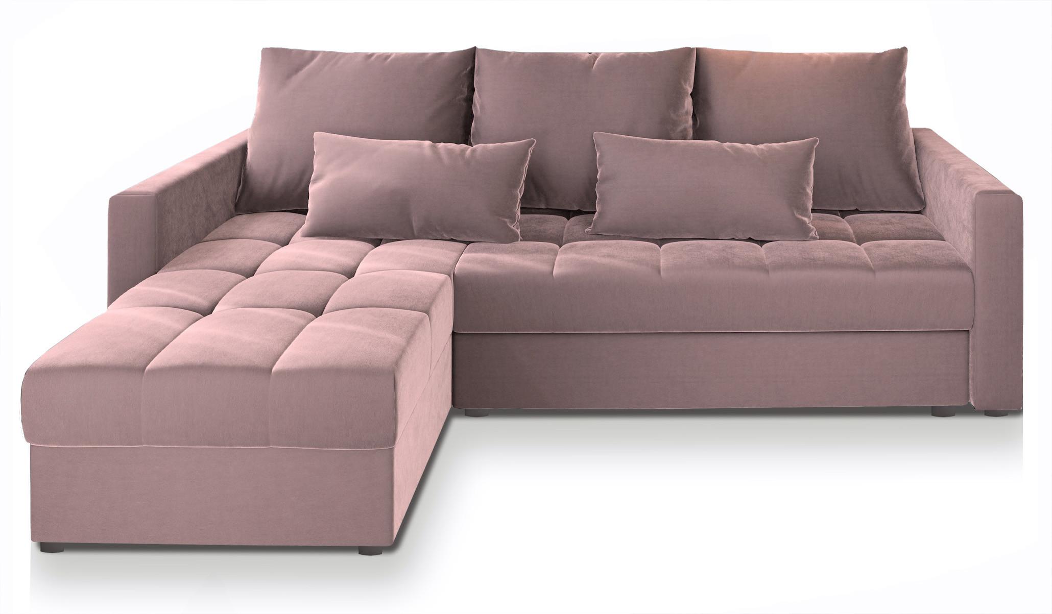 ECKSOFA KOS PIK Rosa Plüsch-Stoff mit Schlaffunktion - Rosa/Grau, Holz/Kunststoff (220/140cm) - MASSENO