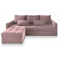 ECKSOFA KOS PIK Rosa Plüsch-Stoff mit Schlaffunktion - Rosa/Grau, Holz/Kunststoff (220/140cm) - MASSENO