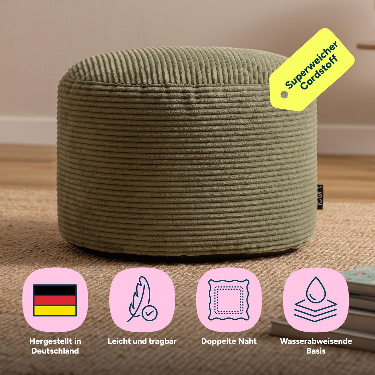 SITZPOUF Rund Milano - Salbeigrün, Textil (55/35/55cm) - icon