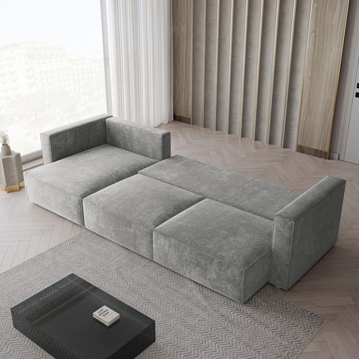 ECKSOFA TOLMO LM Hellgrau Chenille mit Schlaffunktion - Hellgrau, Holzwerkstoff/Textil (347/148cm) - MASSENO