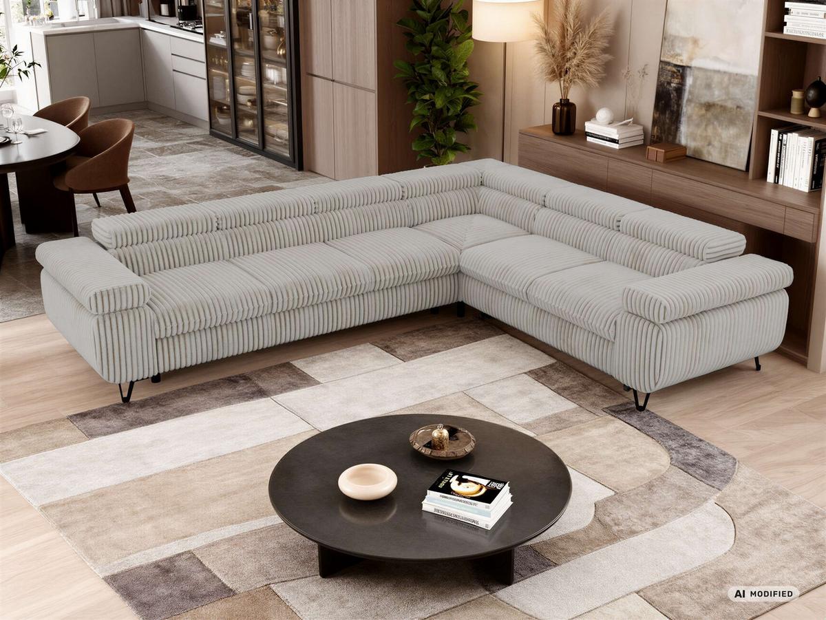 ECKSOFA NORDEN L - Beige Cord - Links Seite - Beige/Creme, Textil/Metall (269/329cm) - MKS