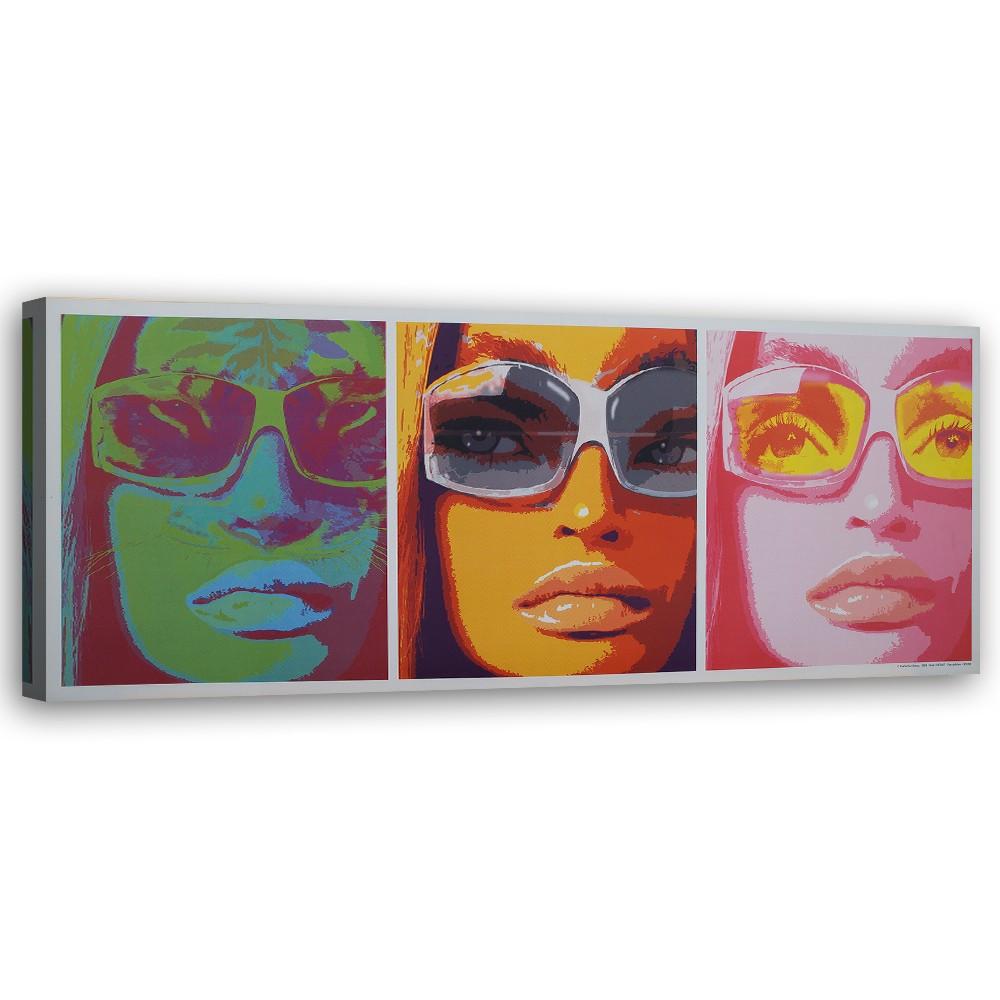 WANDBILD farbiges gesicht einer frau mit brille - Multicolor, Textil (90/30cm) - Feeby