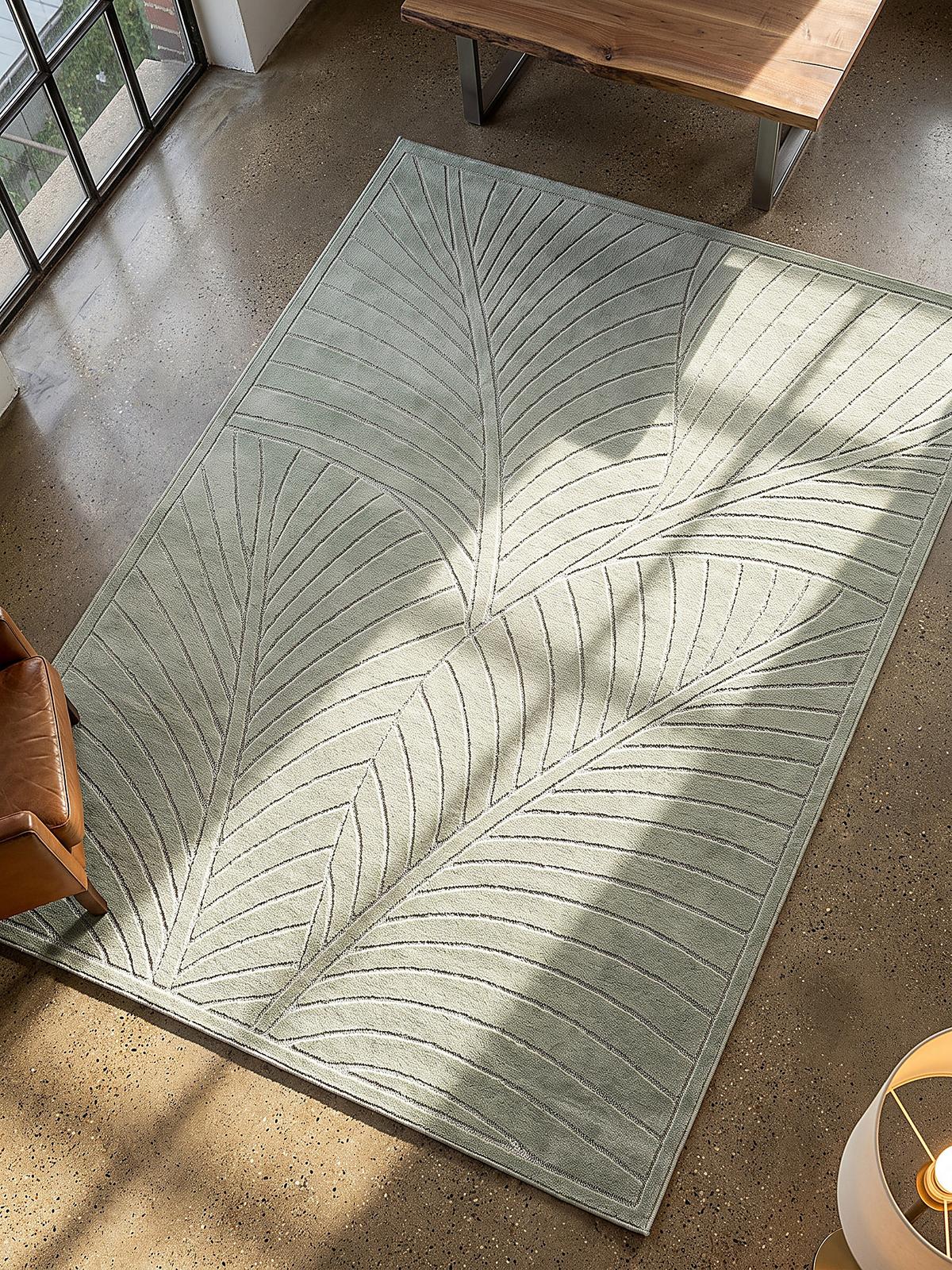 TEPPICH Outdoor, Fußbodenheizung-geeignet, mit Blattmotiv, ENGADIN in Salbeigrün, 120 x 170 cm - Grün, Textil (120/170cm) - KADIMA DESIGN