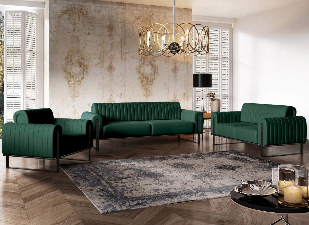 SOFA Parissa 164 cm - Schwarz/Grün, Textil/Metall (164/79/92cm) - Selsey
