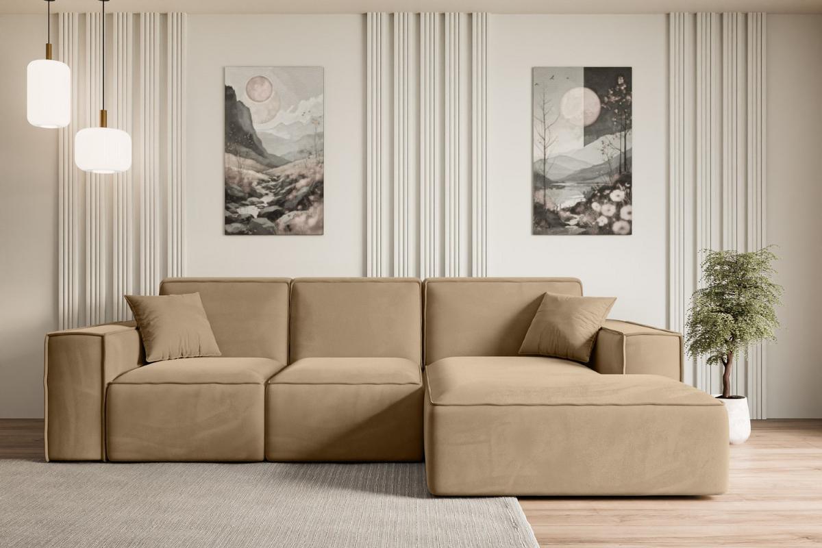 ECKSOFA Ottomane Rechts SERRA-L - 266x169x80 cm Beige Velours - Beige/Schwarz, Holzwerkstoff/Kunststoff (266/169cm) - ALTDECOR