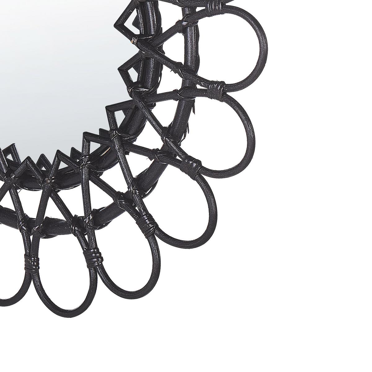 WANDSPIEGEL Rattan schwarz Sonnenform 60 cm Babai - Schwarz, Naturmaterialien (60/60/3cm) - Beliani