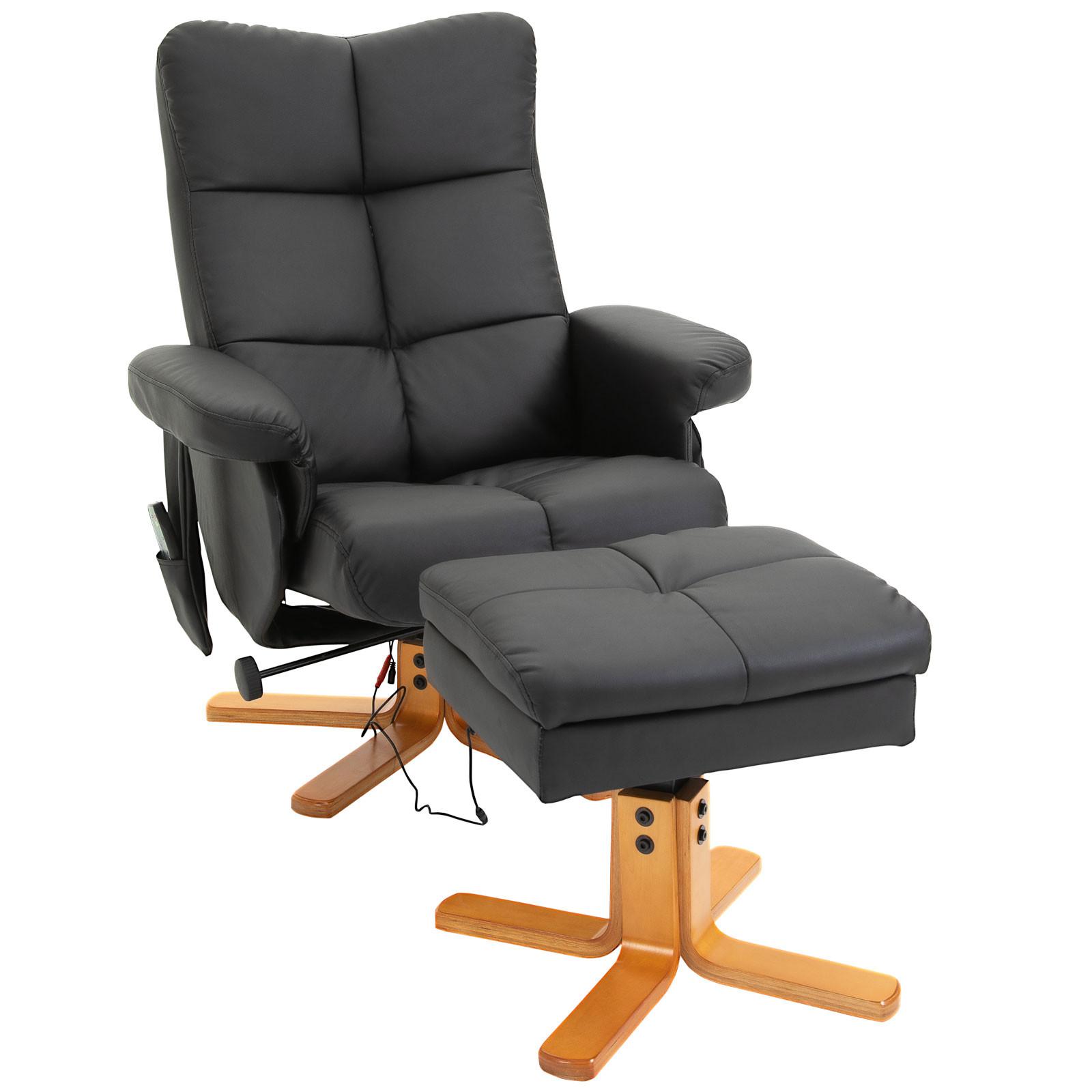 RELAXSESSEL mit Liegefunktion Massagesessel mit Fußhocker Polyester Schwarz - Anthrazit/Schwarz, Leder/Holz (86/99/80cm) - HOMCOM