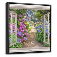 LEINWAND Bilder mit Rahmen - Hortensie - Durchsichtig - Blumen - Sommer - Lila - Weg - 20x20 - Lila, Textil (20/20cm) - MuchoWow