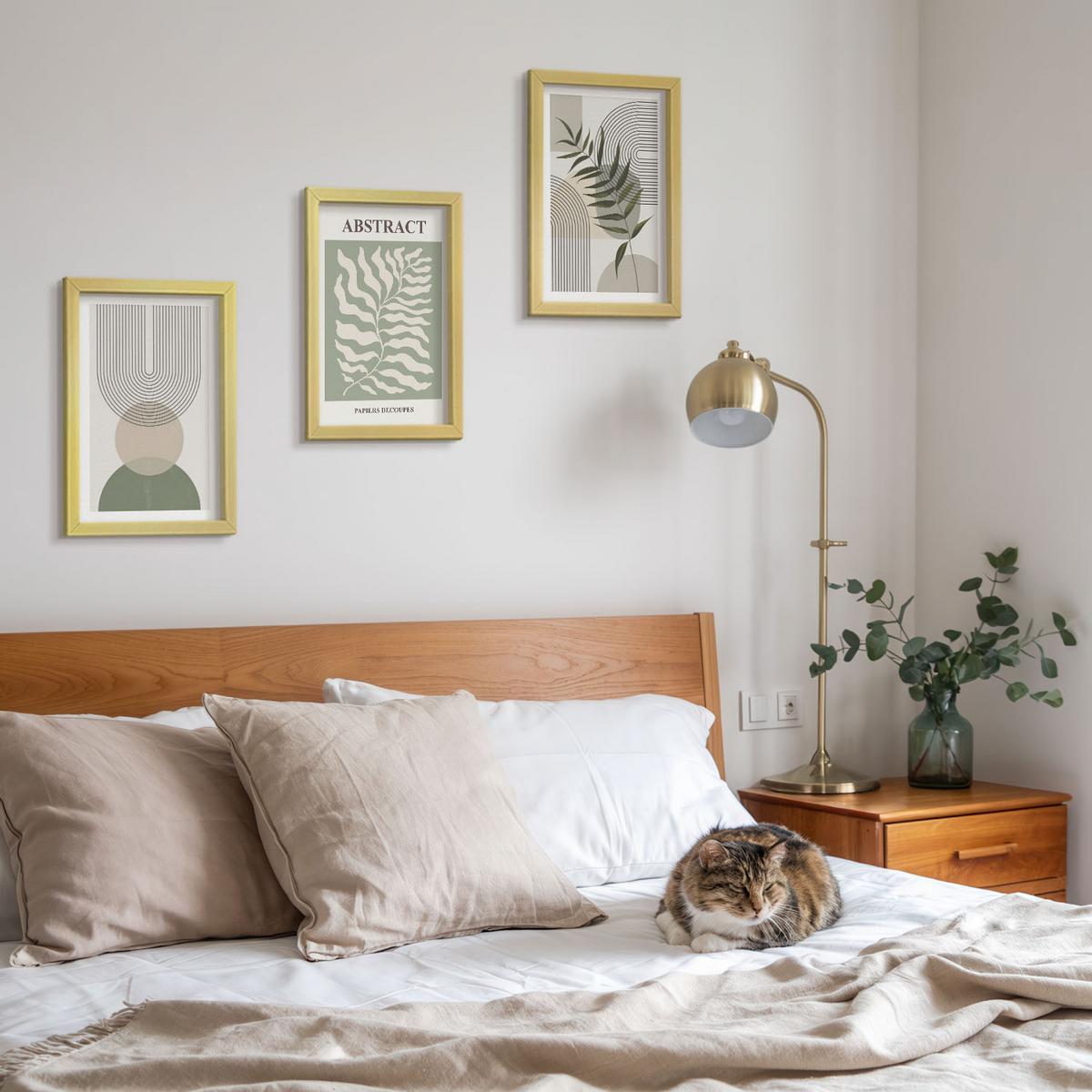 BILDER SET 3er Set - 20x30 cm Goldrahmen - Botanische Boho-Abstraktionen - Goldfarben, Kunststoff (20/30cm) - TULUP