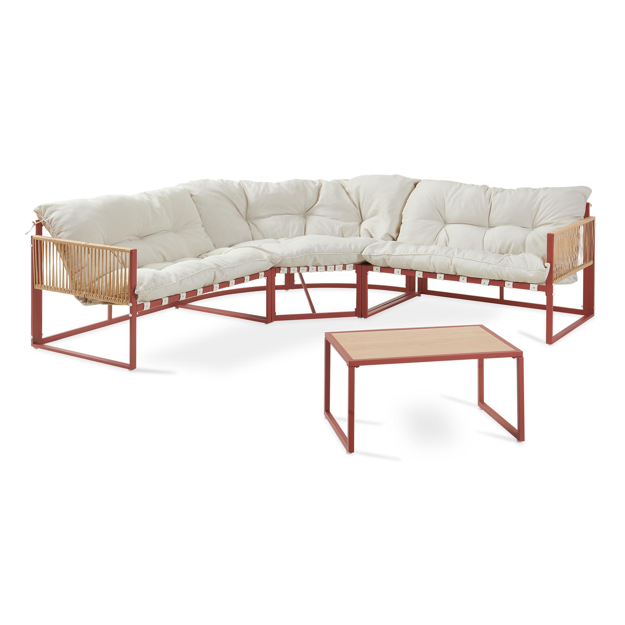 GARTENMÖBEL-SET 4 TLG. Karg - Eichefarben/Beige, Kunststoff/Metall - casa.pro