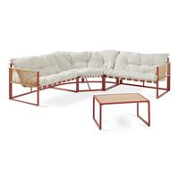 GARTENMÖBEL-SET 4 TLG. Karg - Eichefarben/Beige, Kunststoff/Metall - casa.pro