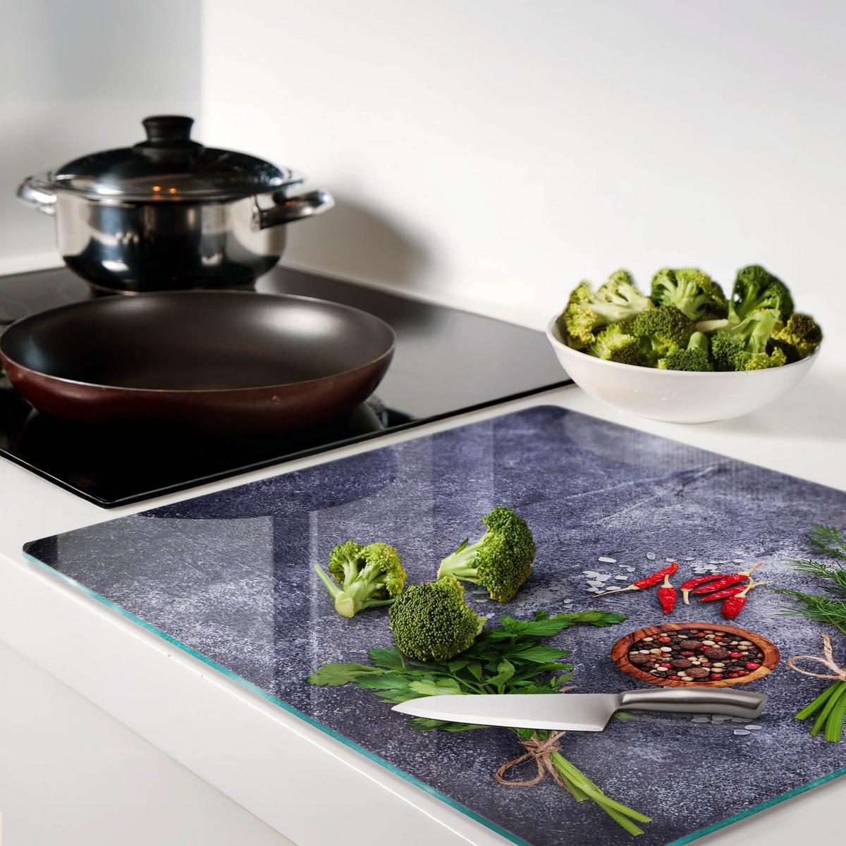 GLASPLATTE 60x52 cm Kräuter und Gewürze - Grün, Glas (60/0.4/52cm) - TULUP