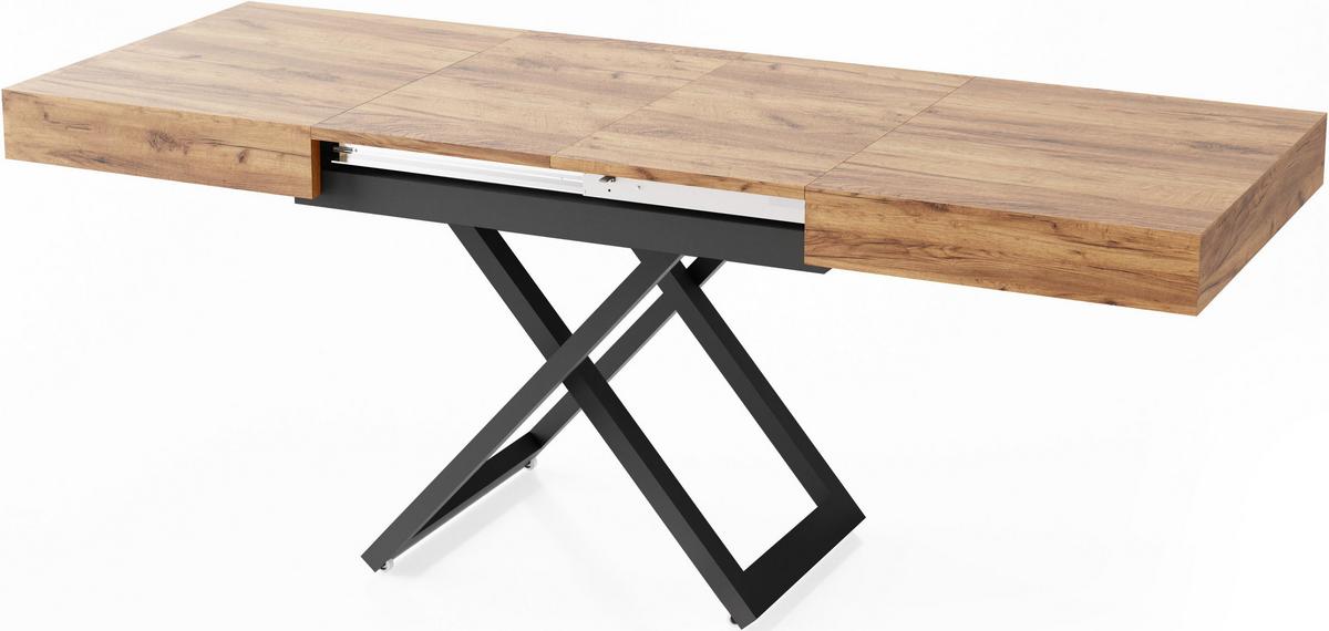 COUCHTISCH Cavetta U höhenverstellbar ausziehbar, Craft Eiche 120-200/80/27-76 cm - Eiche Wotan/Schwarz, Holzwerkstoff/Metall (80/200/76cm) - WFL GROUP