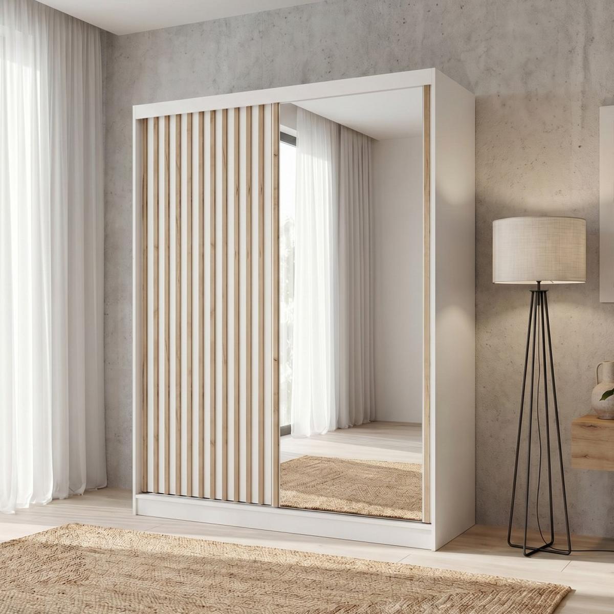 SCHWEBETÜRENSCHRANK Donatello mit 2 Türen. 160 cm, Weiß+eiche Artisan - Weiß/Eiche Artisan, Holzwerkstoff (160/205/60cm) - Beautysofa