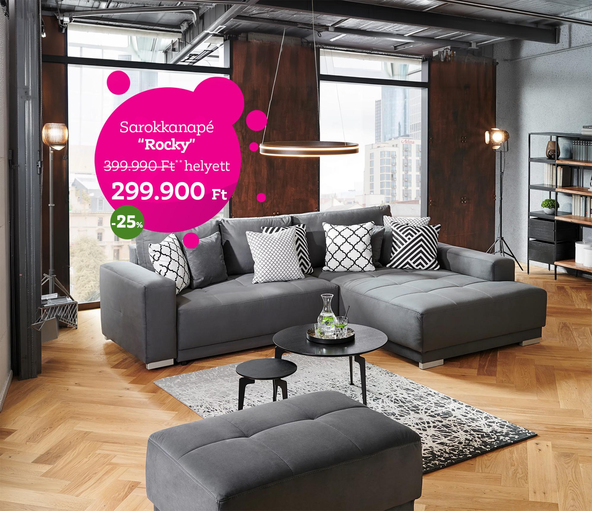 ROCKY sarokkanapé 399900 Forint helyett 299900 Forint, kedvezmény mértéke 25%
