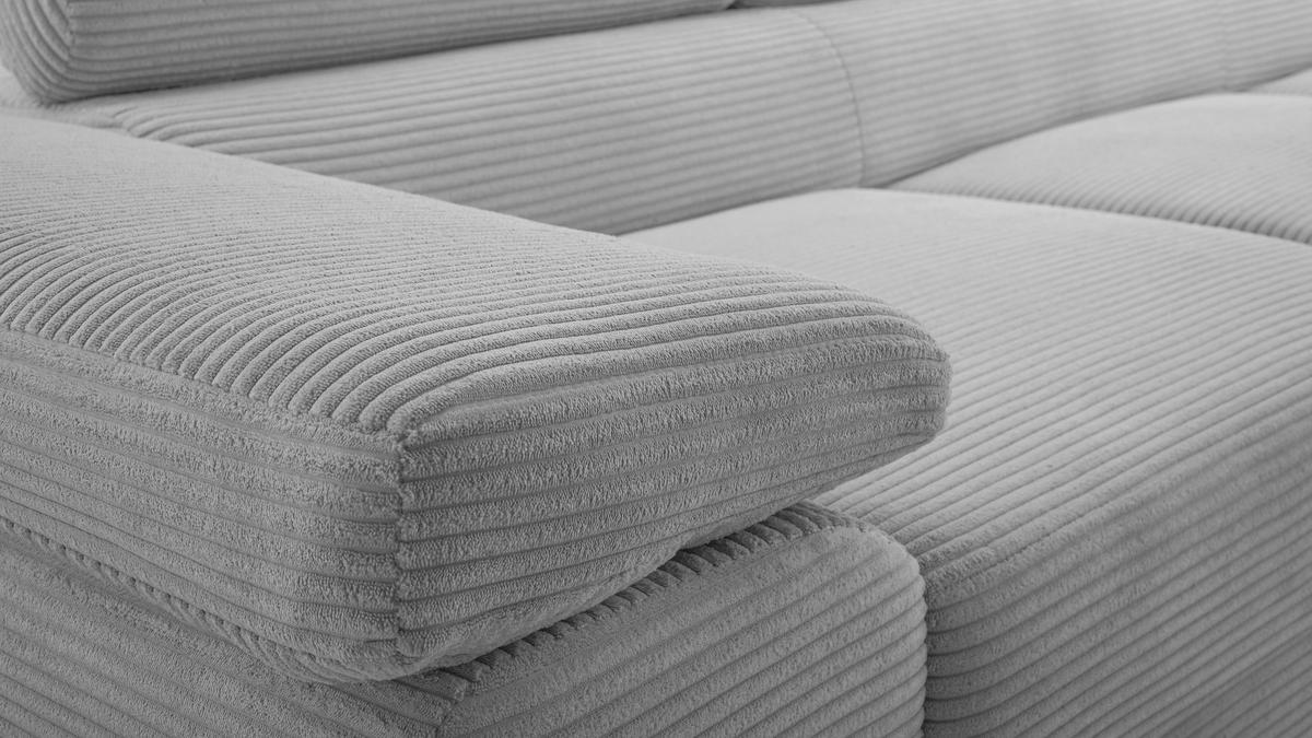 WOHNLANDSCHAFT Arborio Hellgrau 352/202/90 cm mit Schlaffunktion - Hellgrau/Schwarz, Textil/Metall (352/90/202cm) - AX Living