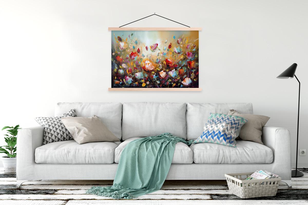 POSTER MIT MAGNETLEISTEN Blumen - Kunst - Natur - Ölgemälde Magnetleiste 120x80 cm - Multicolor, Textil (120/80/0.15cm) - MuchoWow