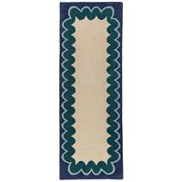 TEPPICHLÄUFER handgetuftet WAVENEY, Zickzack-Wellenbordüre, Petrol, 80 x 230 cm - Türkis, Textil (80/230cm) - KADIMA DESIGN
